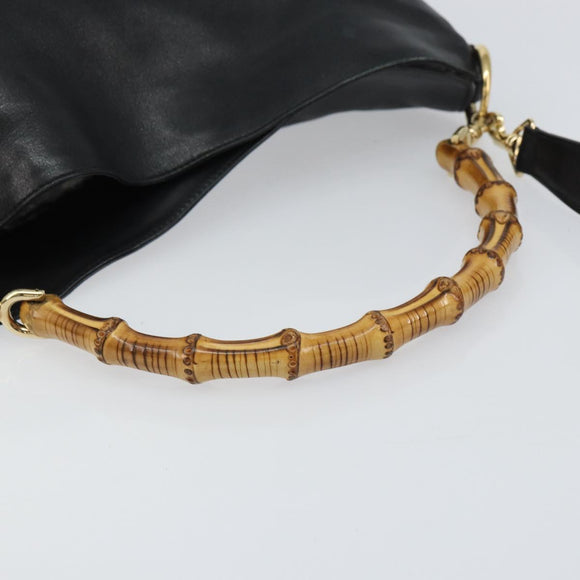 GUCCI Bamboo Shoulder Bag Leather 2way Black Gold 001 3444 1638 Auth 158690