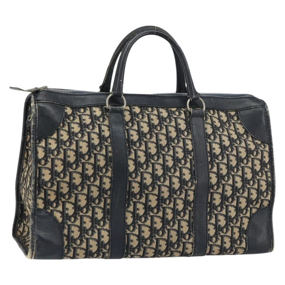 Christian Dior Trotter Canvas Boston Bag Navy Silver Auth 158691