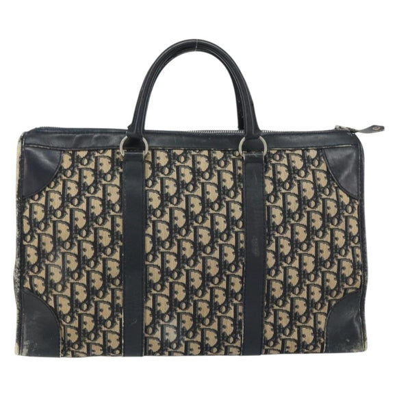 Christian Dior Trotter Canvas Boston Bag Navy Silver Auth 158691