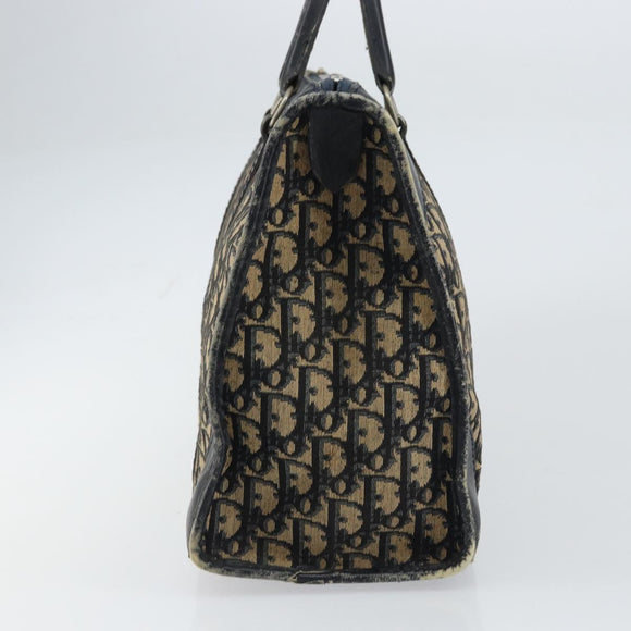 Christian Dior Trotter Canvas Boston Bag Navy Silver Auth 158691