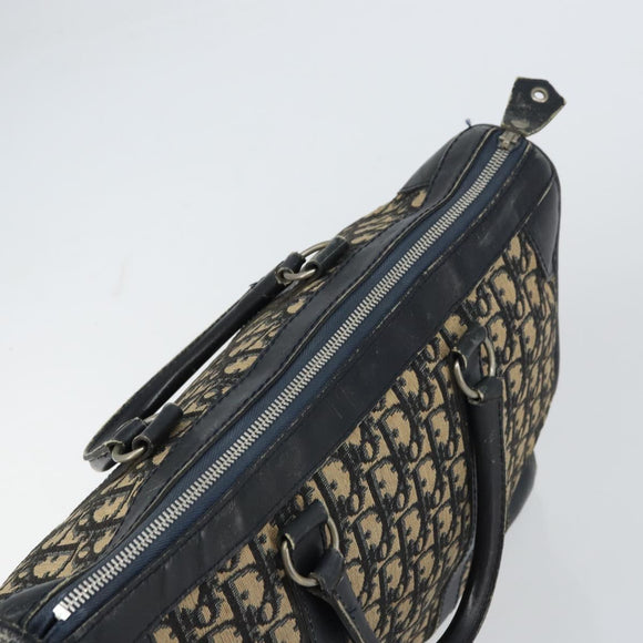 Christian Dior Trotter Canvas Boston Bag Navy Silver Auth 158691