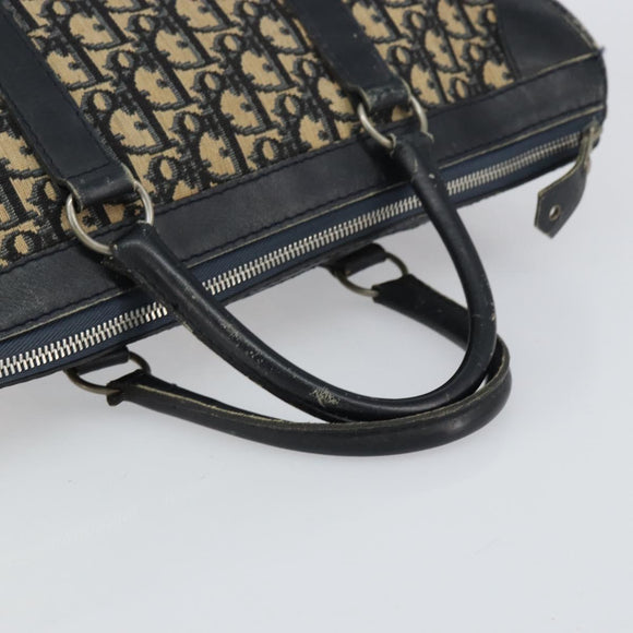 Christian Dior Trotter Canvas Boston Bag Navy Silver Auth 158691