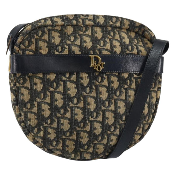 Christian Dior Trotter Canvas Shoulder Bag Navy Gold Auth 158694