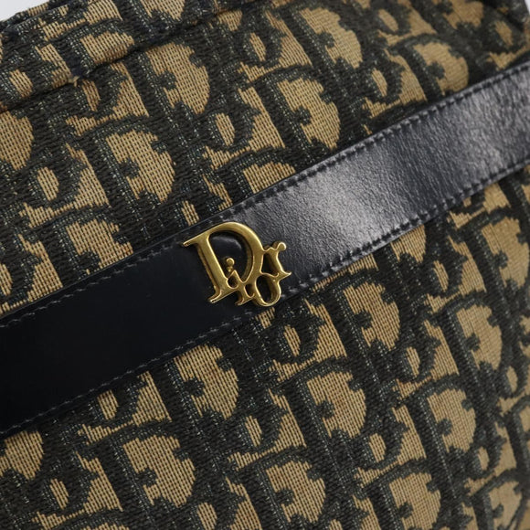 Christian Dior Trotter Canvas Shoulder Bag Navy Gold Auth 158694