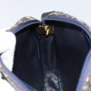 Christian Dior Trotter Canvas Shoulder Bag Navy Gold Auth 158694-19