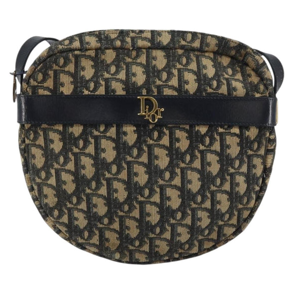 Christian Dior Trotter Canvas Shoulder Bag Navy Gold Auth 158694
