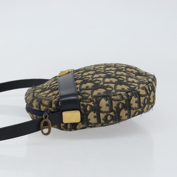 Christian Dior Trotter Canvas Shoulder Bag Navy Gold Auth 158694