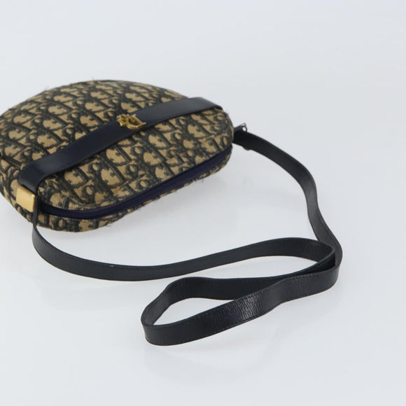 Christian Dior Trotter Canvas Shoulder Bag Navy Gold Auth 158694