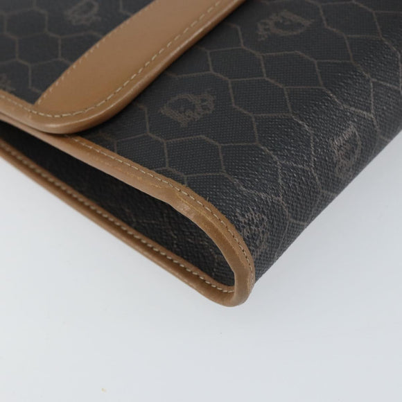 Christian Dior Honeycomb Canvas Chain Shoulder Bag PVC Black Gold Auth 158695