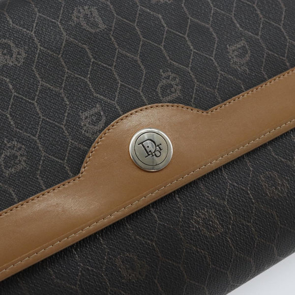 Christian Dior Honeycomb Canvas Chain Shoulder Bag PVC Black Gold Auth 158695
