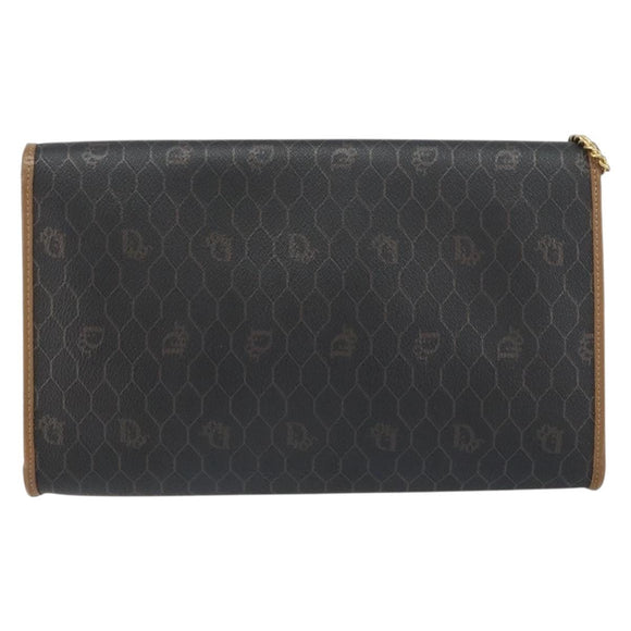 Christian Dior Honeycomb Canvas Chain Shoulder Bag PVC Black Gold Auth 158695