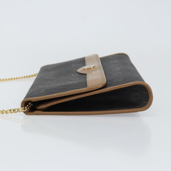 Christian Dior Honeycomb Canvas Chain Shoulder Bag PVC Black Gold Auth 158695