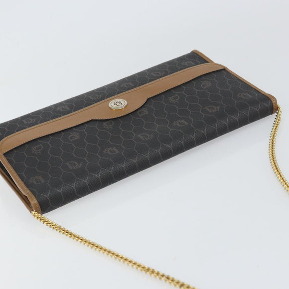 Christian Dior Honeycomb Canvas Chain Shoulder Bag PVC Black Gold Auth 158695