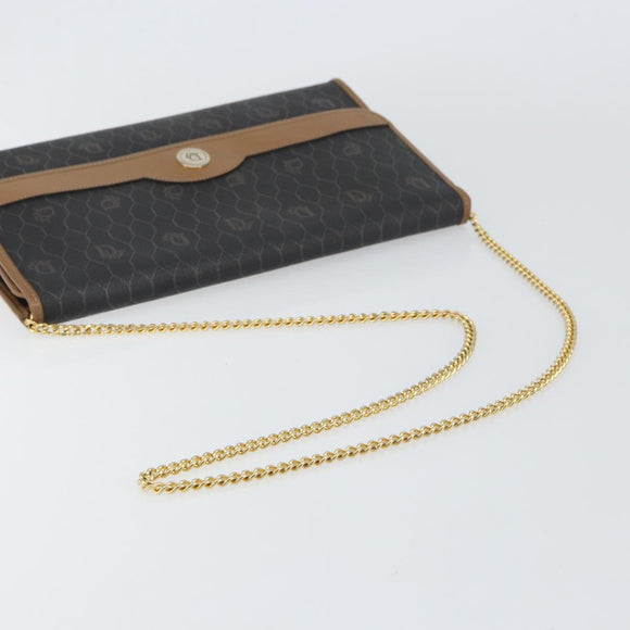 Christian Dior Honeycomb Canvas Chain Shoulder Bag PVC Black Gold Auth 158695
