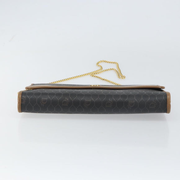 Christian Dior Honeycomb Canvas Chain Shoulder Bag PVC Black Gold Auth 158695