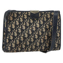 Christian Dior Trotter Canvas Shoulder Bag Navy Gold Auth 158697-1