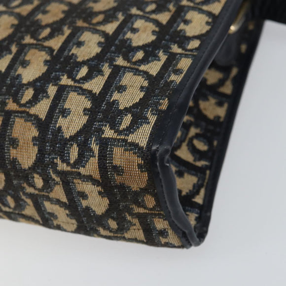 Christian Dior Trotter Canvas Shoulder Bag Navy Gold Auth 158697