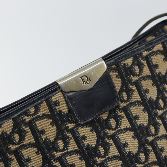 Christian Dior Trotter Canvas Shoulder Bag Navy Gold Auth 158697