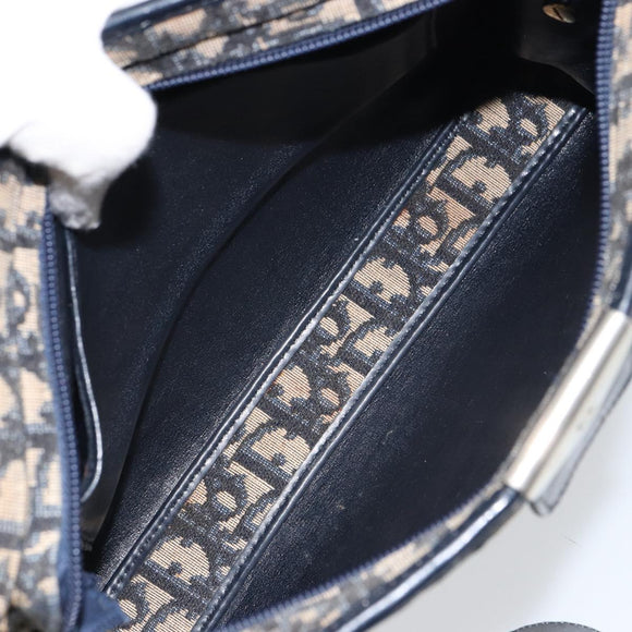 Christian Dior Trotter Canvas Shoulder Bag Navy Gold Auth 158697