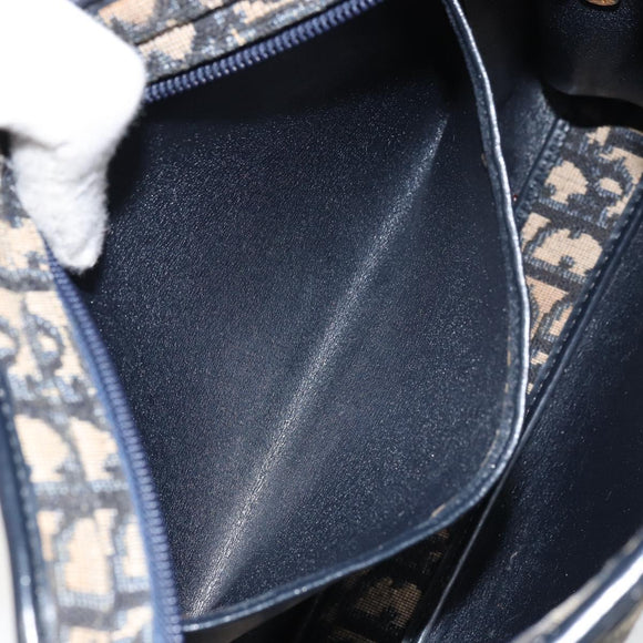 Christian Dior Trotter Canvas Shoulder Bag Navy Gold Auth 158697