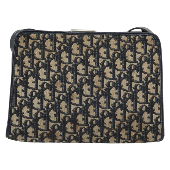 Christian Dior Trotter Canvas Shoulder Bag Navy Gold Auth 158697
