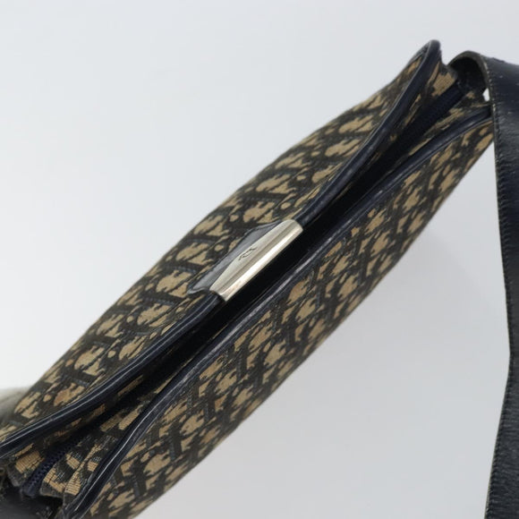 Christian Dior Trotter Canvas Shoulder Bag Navy Gold Auth 158697