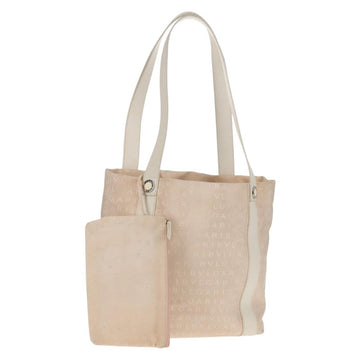 BVLGARI Logo Mania Tote Bag Canvas Leather Beige Silver Auth 158698