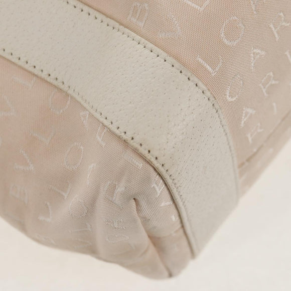 BVLGARI Logo Mania Tote Bag Canvas Leather Beige Silver Auth 158698