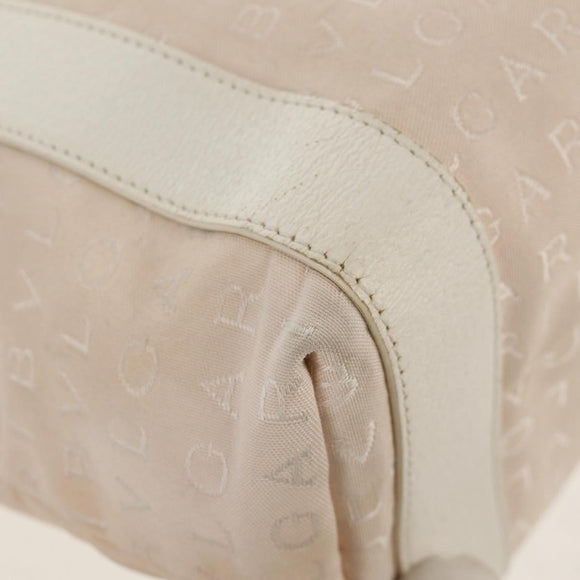 BVLGARI Logo Mania Tote Bag Canvas Leather Beige Silver Auth 158698