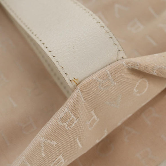 BVLGARI Logo Mania Tote Bag Canvas Leather Beige Silver Auth 158698