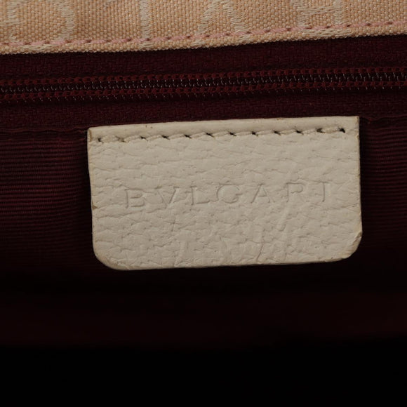 BVLGARI Logo Mania Tote Bag Canvas Leather Beige Silver Auth 158698