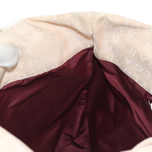 BVLGARI Logo Mania Tote Bag Canvas Leather Beige Silver Auth 158698