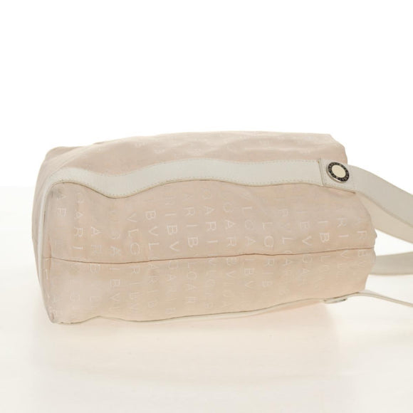 BVLGARI Logo Mania Tote Bag Canvas Leather Beige Silver Auth 158698