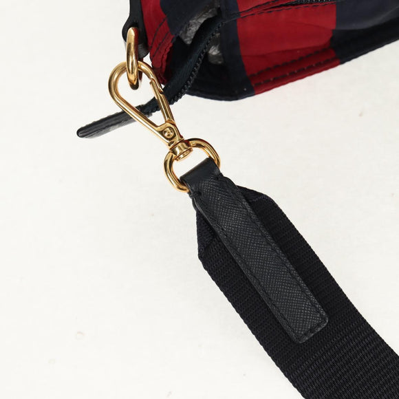 PRADA Tote Bag Nylon 2way Red Navy gold Auth 158700