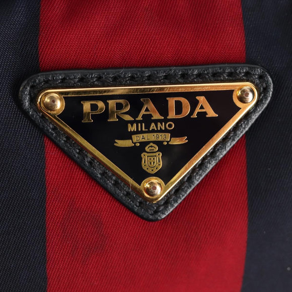 PRADA Tote Bag Nylon 2way Red Navy gold Auth 158700