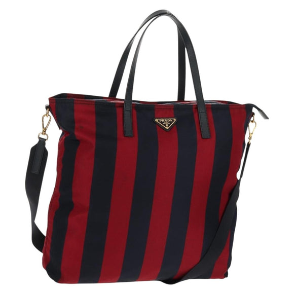 PRADA Tote Bag Nylon 2way Red Navy gold Auth 158700