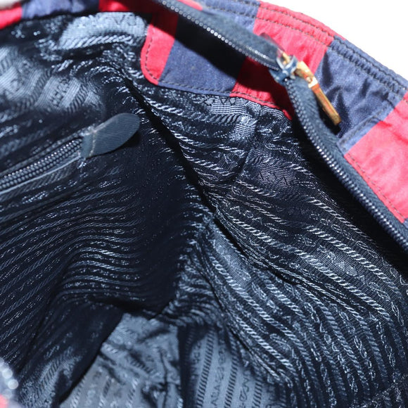 PRADA Tote Bag Nylon 2way Red Navy gold Auth 158700