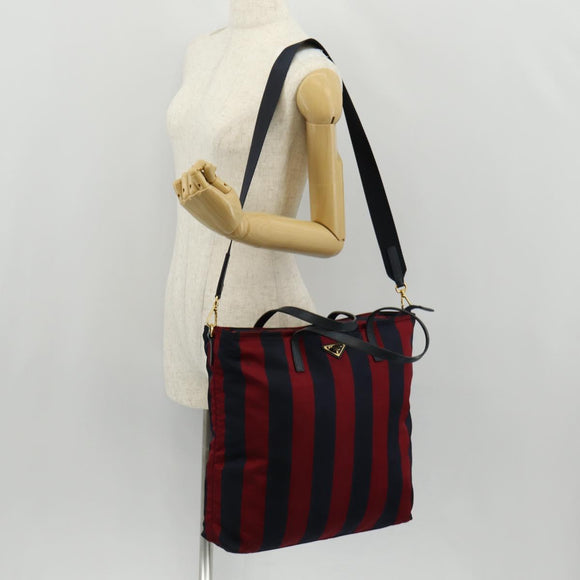 PRADA Tote Bag Nylon 2way Red Navy gold Auth 158700