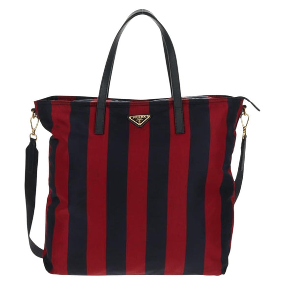 PRADA Tote Bag Nylon 2way Red Navy gold Auth 158700