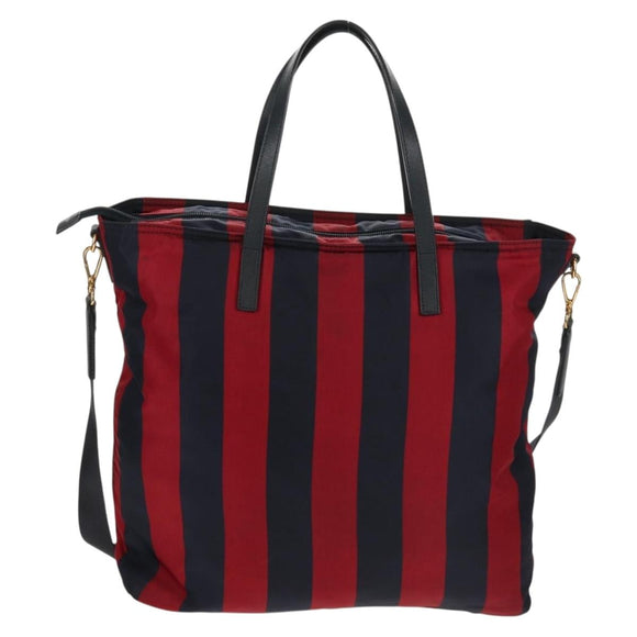 PRADA Tote Bag Nylon 2way Red Navy gold Auth 158700