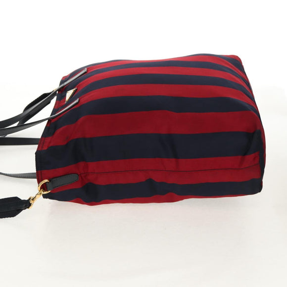 PRADA Tote Bag Nylon 2way Red Navy gold Auth 158700