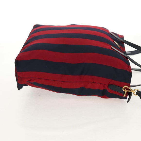 PRADA Tote Bag Nylon 2way Red Navy gold Auth 158700