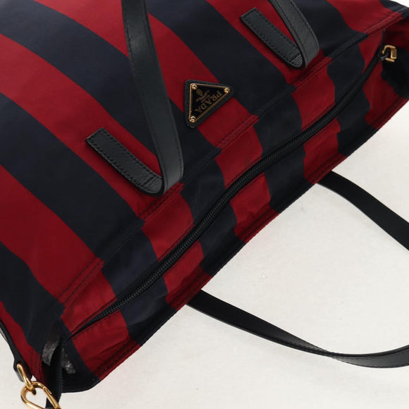 PRADA Tote Bag Nylon 2way Red Navy gold Auth 158700