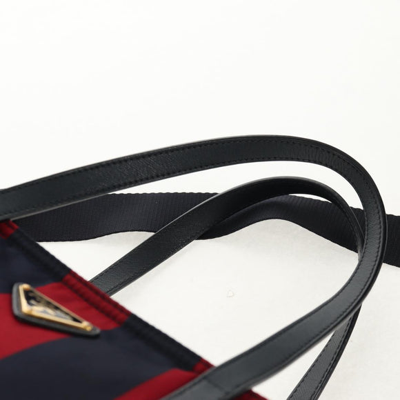 PRADA Tote Bag Nylon 2way Red Navy gold Auth 158700