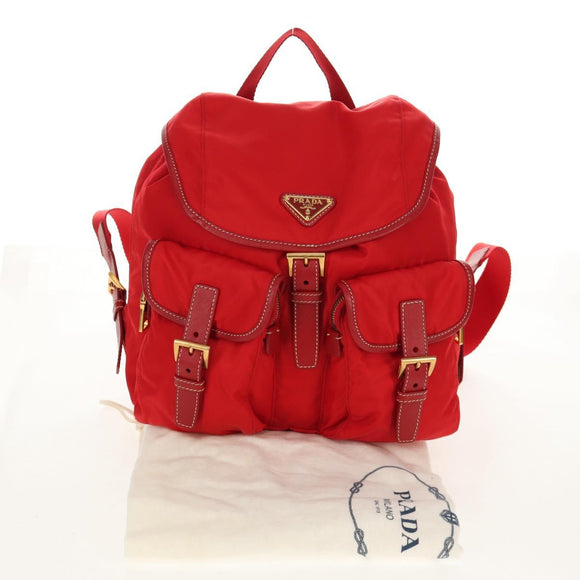 PRADA Backpack Nylon Red Gold Auth 158701V