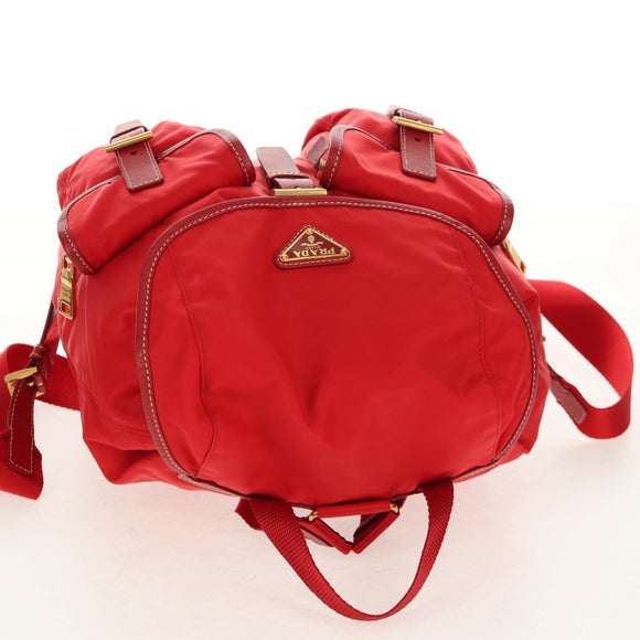 PRADA Backpack Nylon Red Gold Auth 158701V