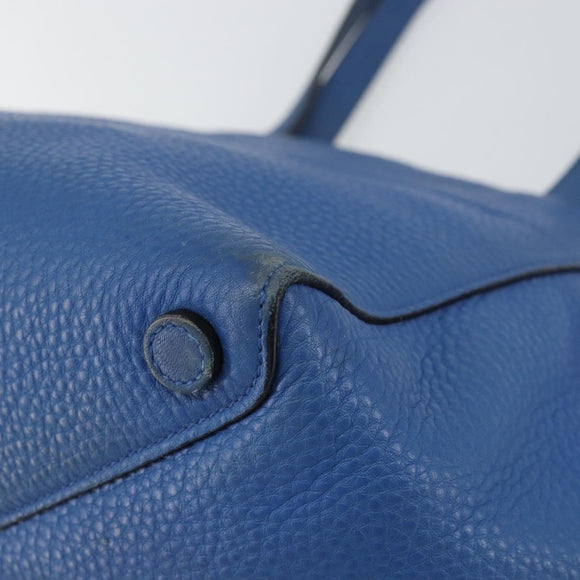 PRADA Tote Bag Vitello Dino Leather Blue Gold Auth 158702