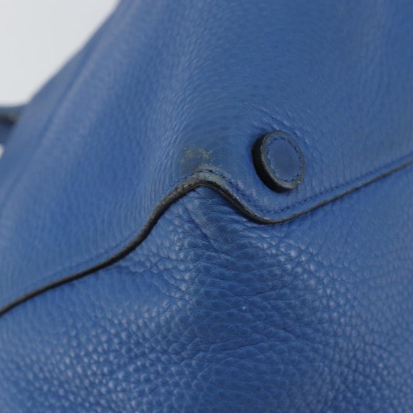 PRADA Tote Bag Vitello Dino Leather Blue Gold Auth 158702