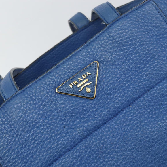 PRADA Tote Bag Vitello Dino Leather Blue Gold Auth 158702
