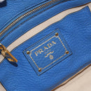 PRADA Tote Bag Vitello Dino Leather Blue Gold Auth 158702-15